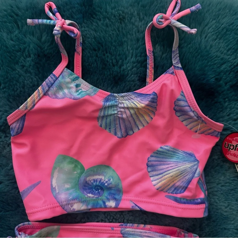 Kensie Girl Pink and Blue Seashell Bikini Size 2T